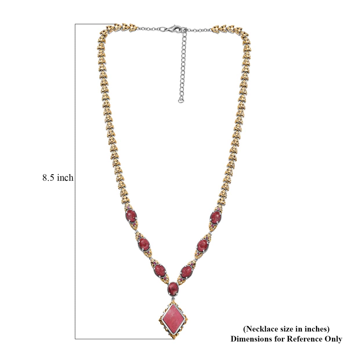 Karis Norwegian Thulite and Orissa Rhodolite Garnet 21.40 ctw Victorian Filigree Necklace in 18K YG Plated and Platinum Bond 18 Inches (Del. in 10-12 Days) image number 5