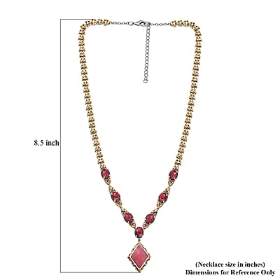 Karis Norwegian Thulite and Orissa Rhodolite Garnet 21.40 ctw Victorian Filigree Necklace in 18K YG Plated and Platinum Bond 18 Inches