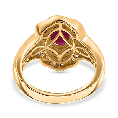 D'Joy AAA Royal Ruby, Red Diamond IR and Diamond 2.25 ctw Royal Scarlet Ring in 18K Vermeil Yellow Gold Over Sterling Silver (Size 10.0)