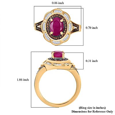 D'Joy AAA Royal Ruby, Red Diamond IR and Diamond 2.25 ctw Royal Scarlet Ring in 18K Vermeil Yellow Gold Over Sterling Silver (Size 10.0)