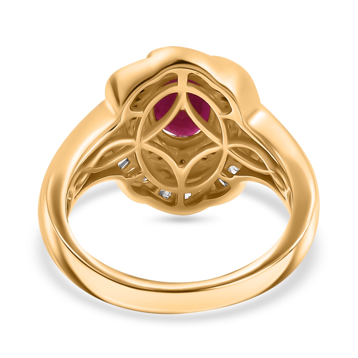 AAA Royal Ruby, Red Diamond IR and Diamond 2.25 ctw Royal Scarlet Ring in 18K Vermeil Yellow Gold Over Sterling Silver (Size 8.0) image number 4