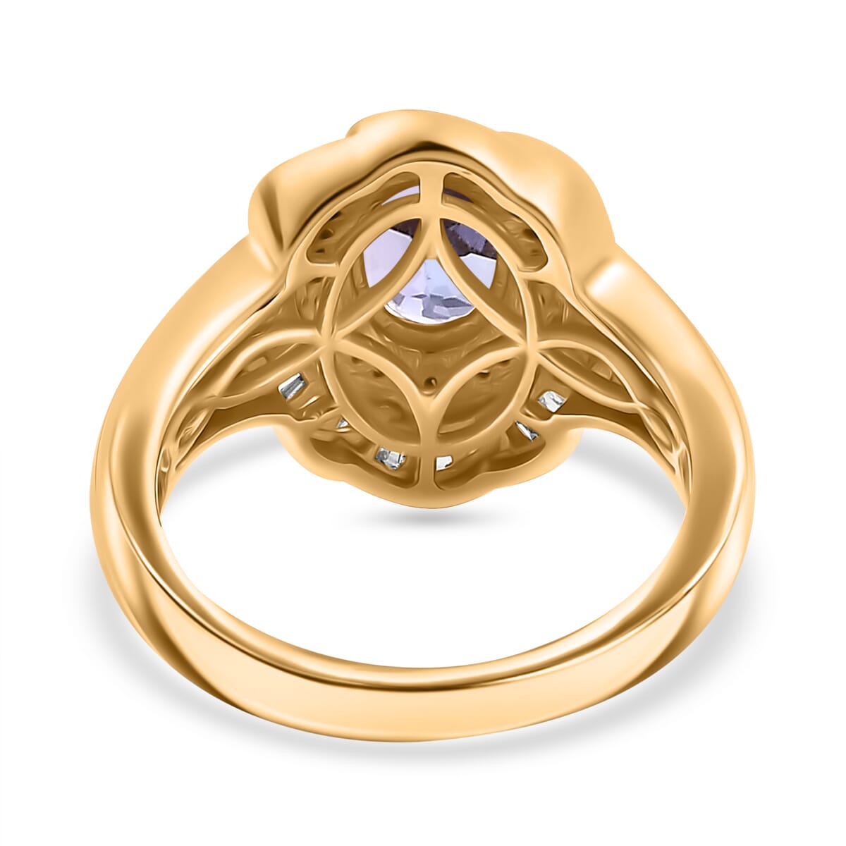 Tanzanite, Natural Champagne and White Diamond 1.85 ctw Royal Scarlet Ring in 18K Vermeil Yellow Gold Over Sterling Silver (Size 7.0) image number 4