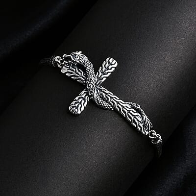Bali Legacy Sterling Silver Tulang Naga Chain Dragon Cross Bracelet (6.50-8.0In) 12.40 Grams