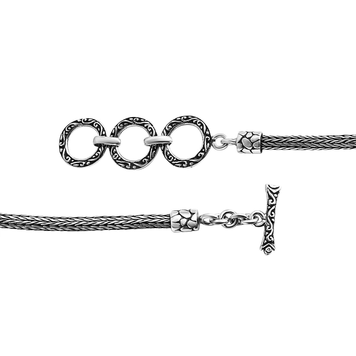 Bali Legacy Sterling Silver Tulang Naga Chain Dragon Cross Bracelet (6.50-8.0In) 12.40 Grams image number 4