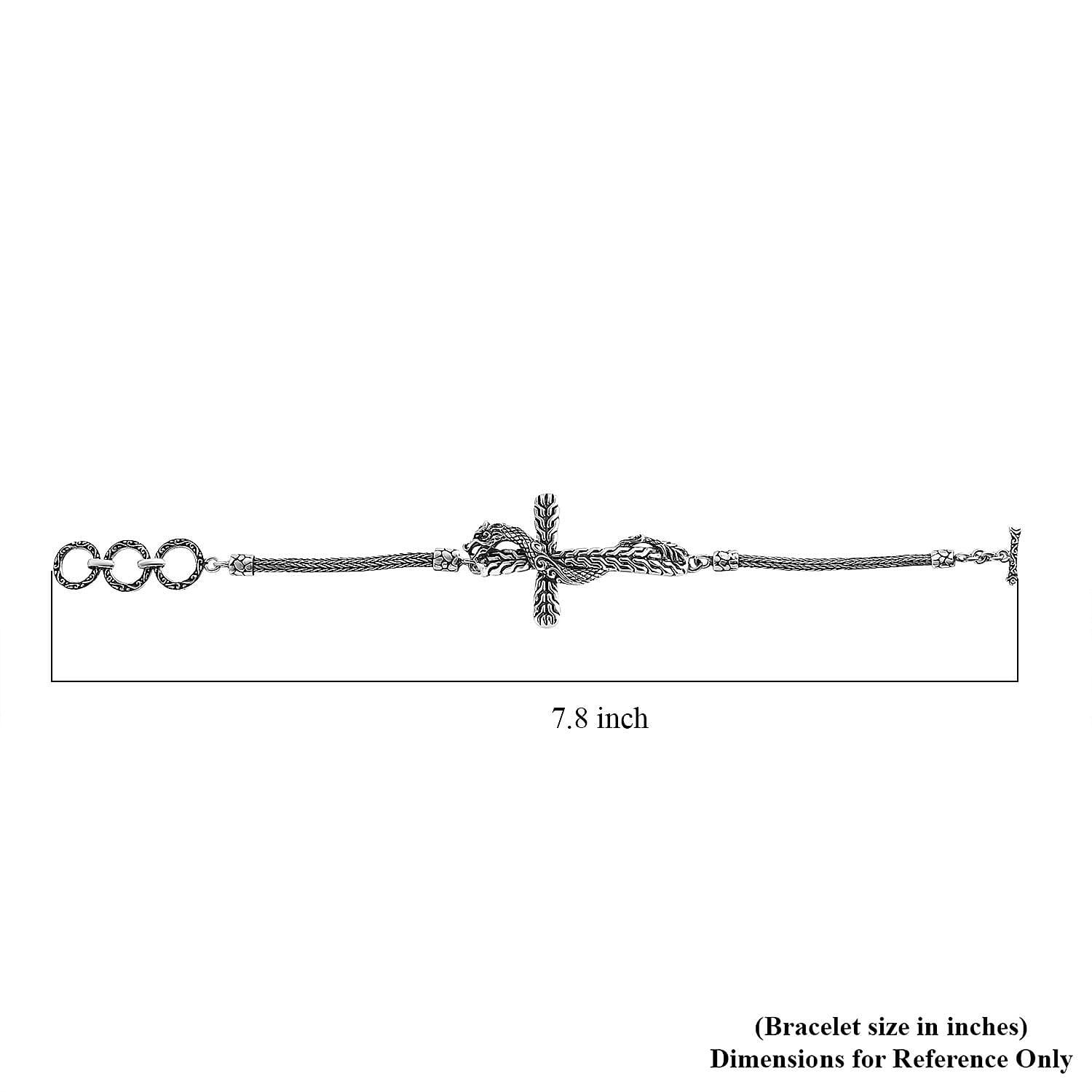 Bali Legacy Sterling Silver Tulang Naga Chain Dragon Cross Bracelet (6.50-8.0In) 12.40 Grams