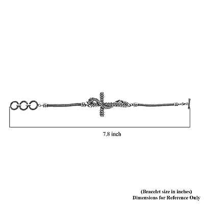Bali Legacy Sterling Silver Tulang Naga Chain Dragon Cross Bracelet (6.50-8.0In) 12.40 Grams