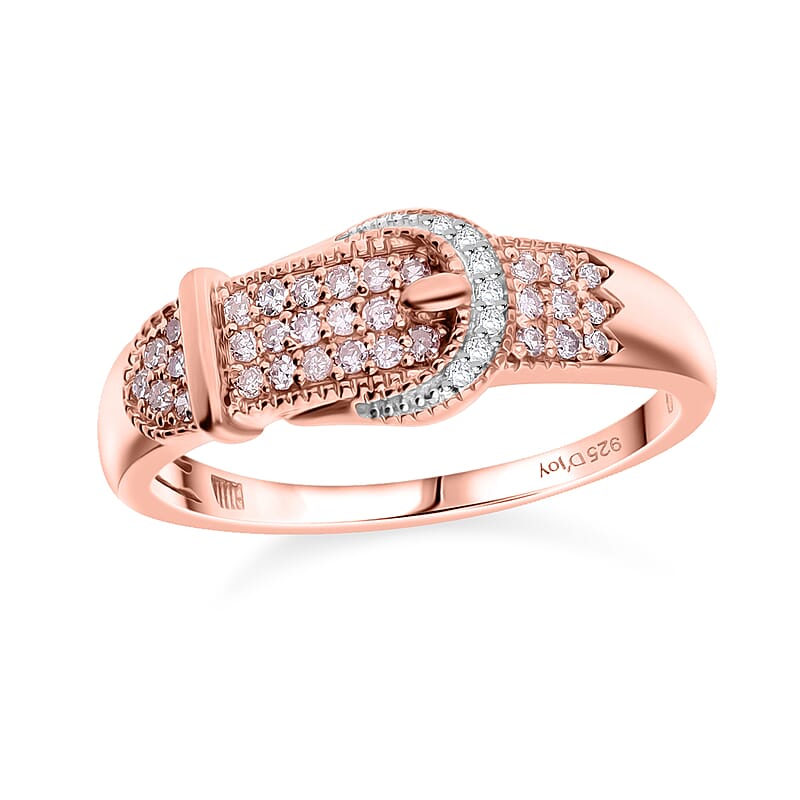 I3 Natural Pink Diamond and White Diamond 0.25 ctw Buckle Ring in Vermeil Rose Gold Over Sterling Silver (Size 10.0) (Del. In 10-12 Days)