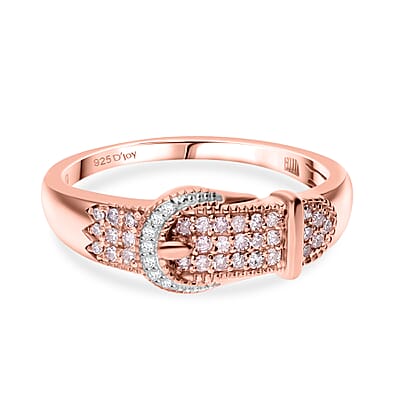 I3 Natural Pink Diamond and White Diamond 0.25 ctw Buckle Ring in Vermeil Rose Gold Over Sterling Silver (Size 10.0) (Del. In 10-12 Days)