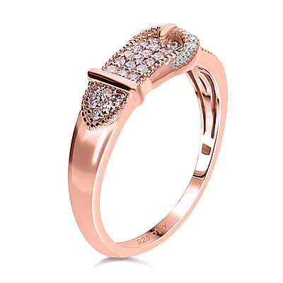 I3 Natural Pink Diamond and White Diamond 0.25 ctw Buckle Ring in Vermeil Rose Gold Over Sterling Silver (Size 10.0) (Del. In 10-12 Days)