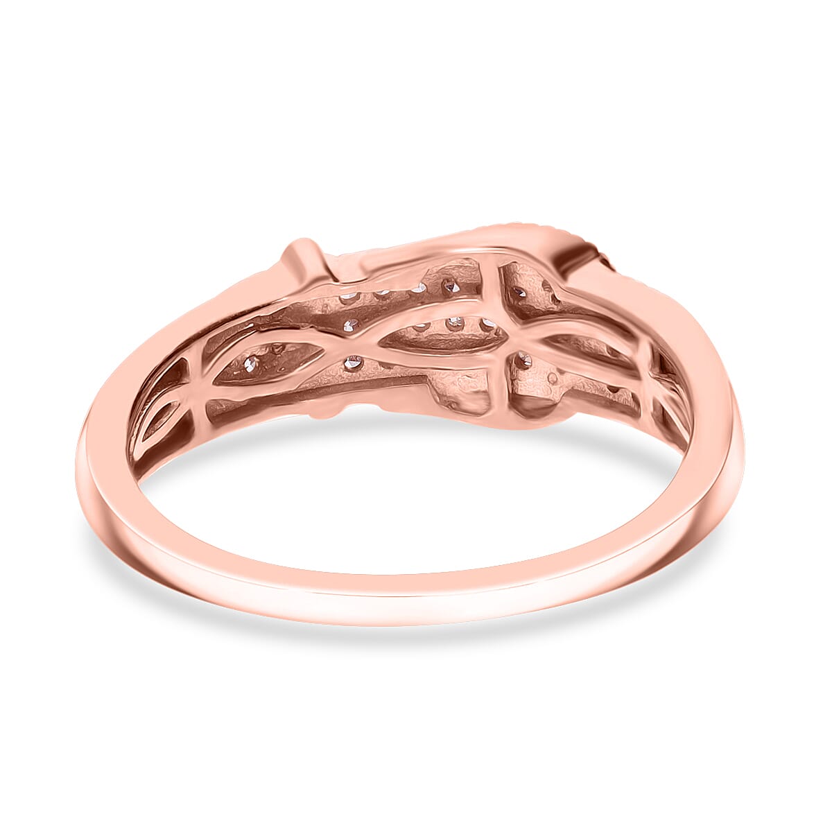 I3 Natural Pink Diamond and White Diamond 0.25 ctw Buckle Ring in Vermeil Rose Gold Over Sterling Silver (Size 10.0) (Del. In 10-12 Days)