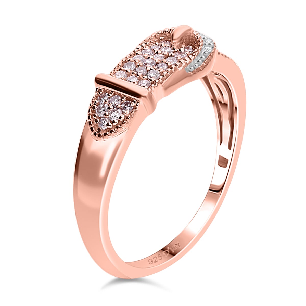 I3 Natural Pink Diamond and White Diamond 0.25 ctw Buckle Ring in Vermeil RG and Platinum Over Sterling Silver (Size 9.0) image number 2
