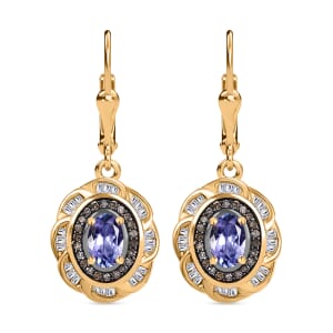Tanzanite and Natural Champagne and White Diamond 1.50 ctw Royal Scarlet Lever Back Earrings in 18K Vermeil Yellow Gold Over Sterling Silver