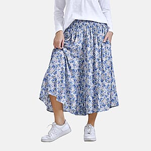 Blue Rose Wide Leg Culotte Smocked Stretch Pant with Pockets- One Size Fits Most