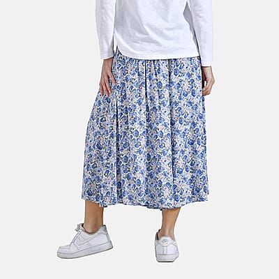 Blue Rose Wide Leg Culotte Smocked Stretch Pant with Pockets- One Size Fits Most