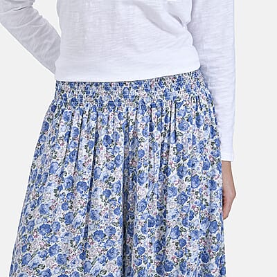 Blue Rose Wide Leg Culotte Smocked Stretch Pant with Pockets- One Size Fits Most