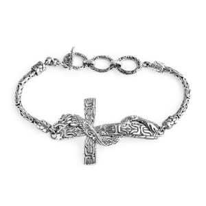 Bali Legacy Sterling Silver Borobudur Chain Dragon Cross Bracelet (6.50-8.0In) 12.40 Grams