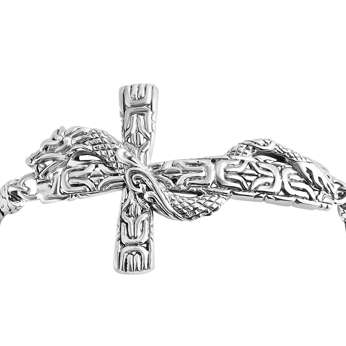 Bali Legacy Sterling Silver Borobudur Chain Dragon Cross Bracelet (6.50-8.0In) 12.40 Grams image number 3