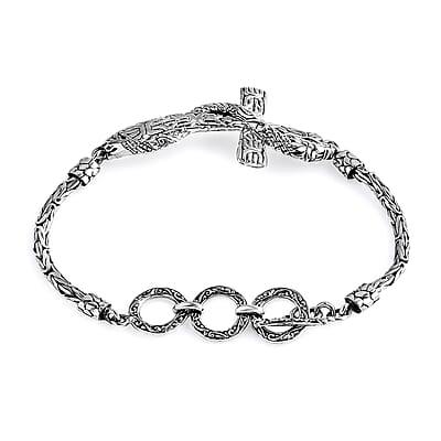 Bali Legacy Sterling Silver Borobudur Chain Dragon Cross Bracelet (6.50-8.0In) 12.40 Grams