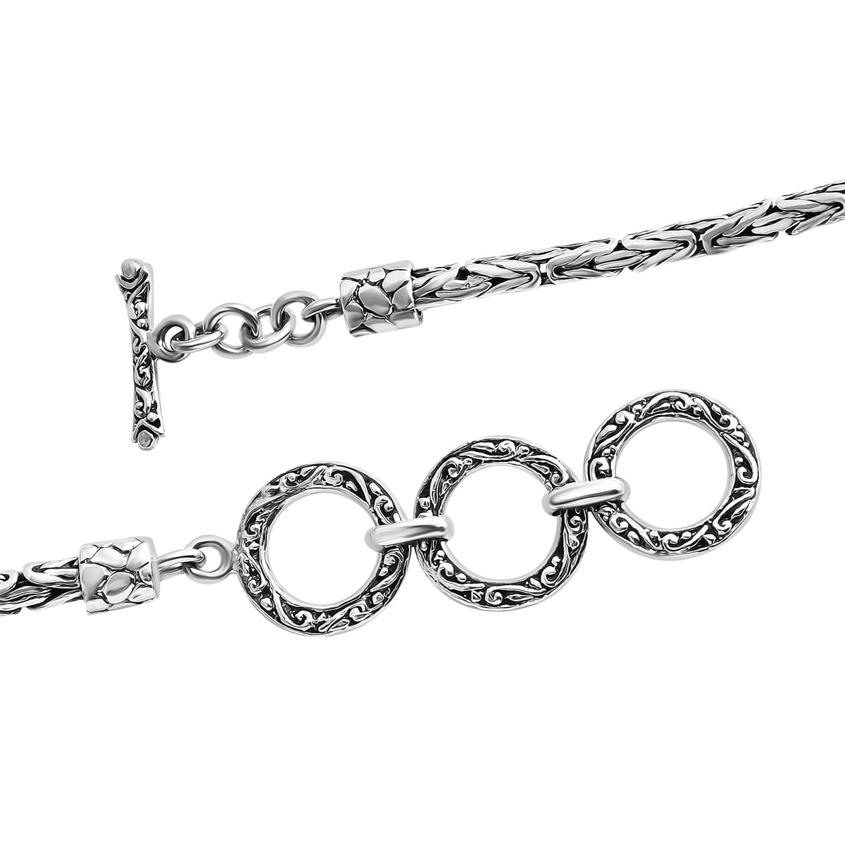 Bali Legacy Sterling Silver Borobudur Chain Dragon Cross Bracelet (6.50-8.0In) 12.40 Grams image number 5