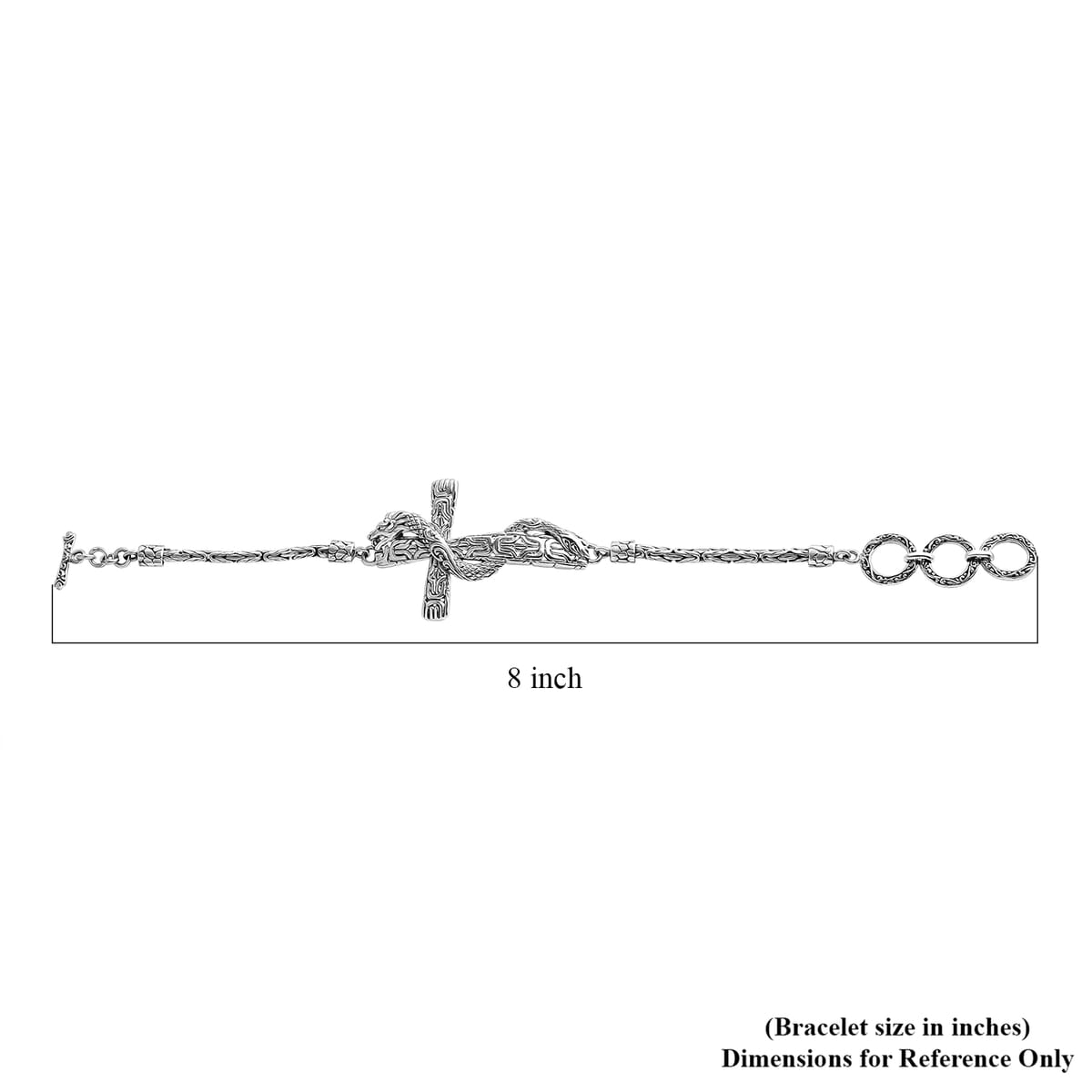 Bali Legacy Sterling Silver Borobudur Chain Dragon Cross Bracelet (6.50-8.0In) 12.40 Grams image number 6