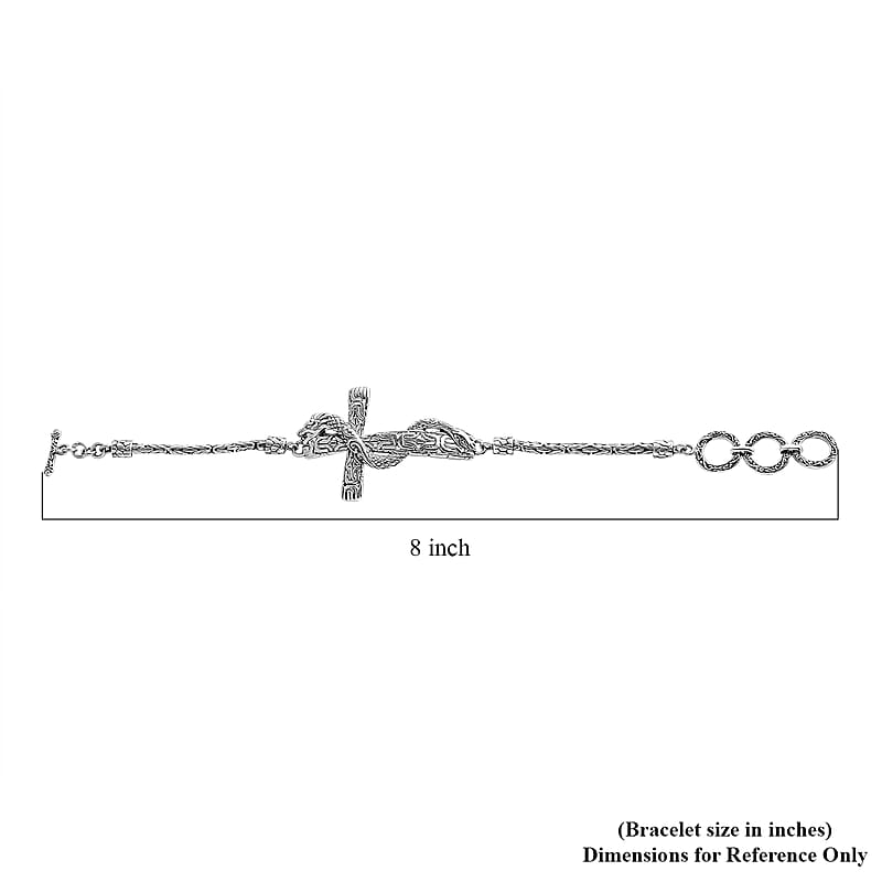 Bali Legacy Sterling Silver Borobudur Chain Dragon Cross Bracelet (6.50-8.0In) 12.40 Grams