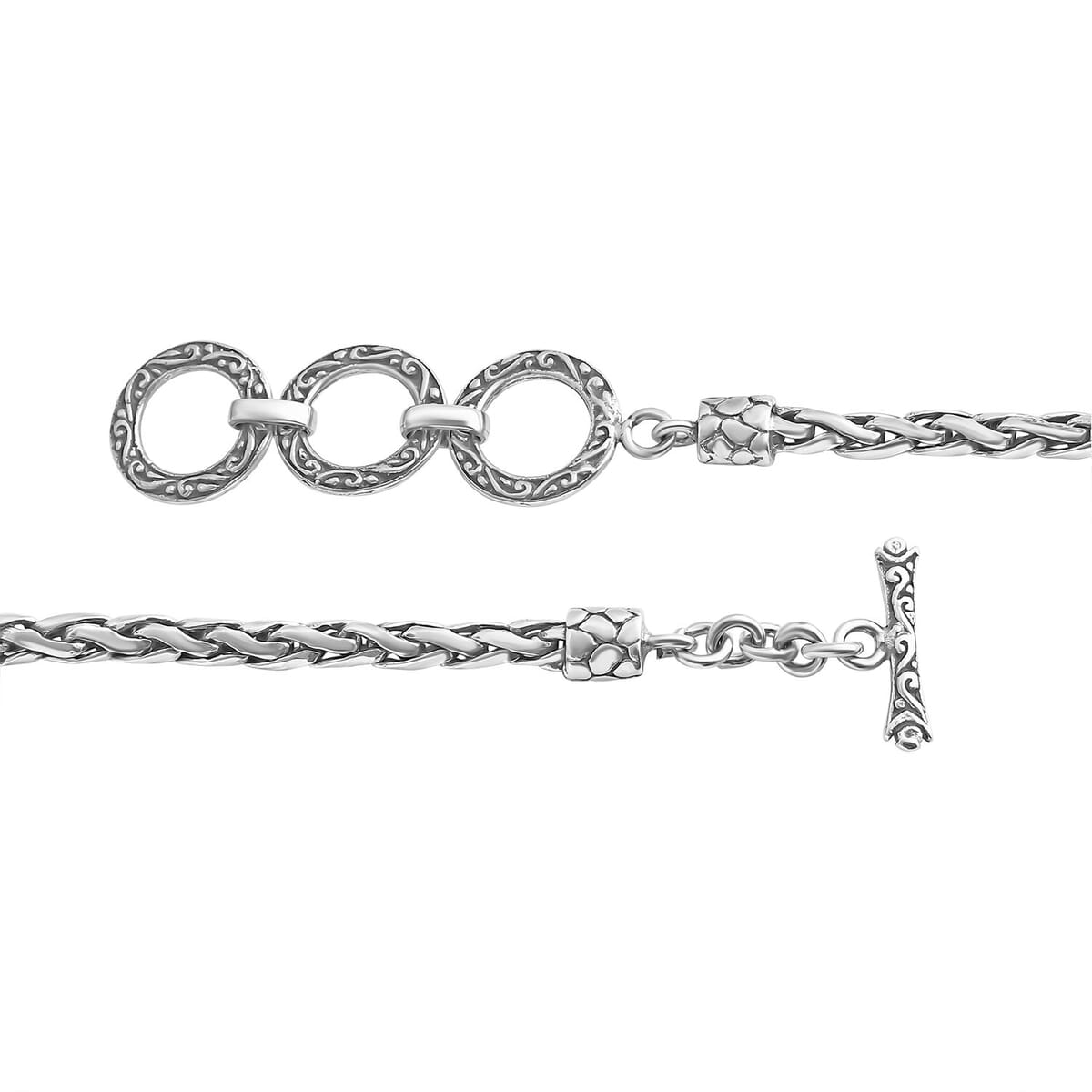 Bali Legacy Sterling Silver Padian Chain Dragon Cross Bracelet (6.50-8.0In) 12.90 Grams image number 4