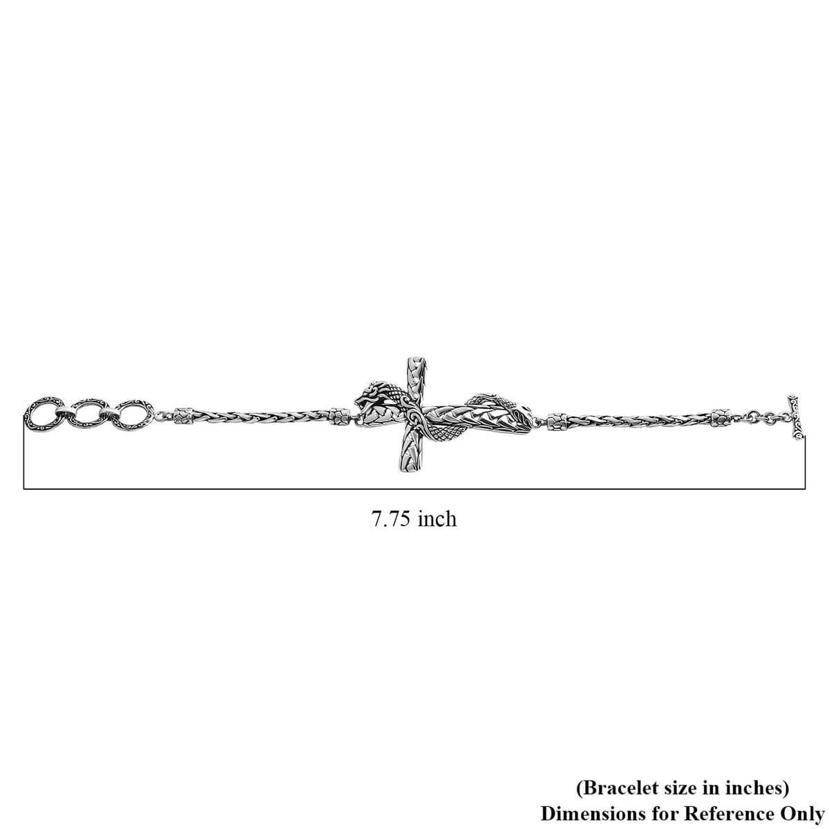 Bali Legacy Sterling Silver Padian Chain Dragon Cross Bracelet (6.50-8.0In) 12.90 Grams image number 5