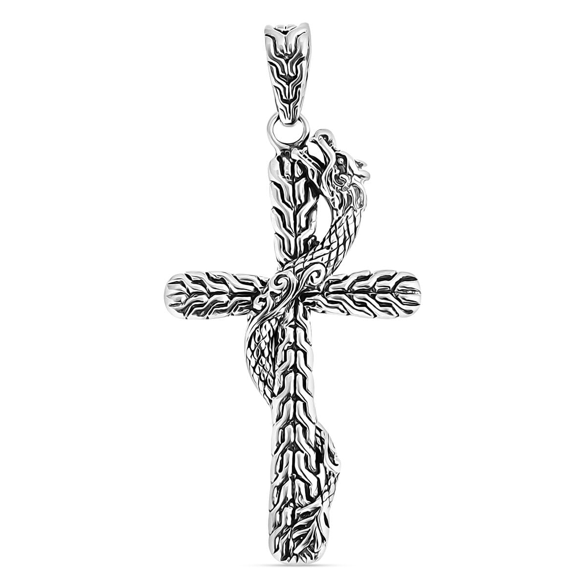 One Time Only Bali Legacy Sterling Silver Tulang Naga Chain Dragon Cross Pendant (5.65 g) image number 0