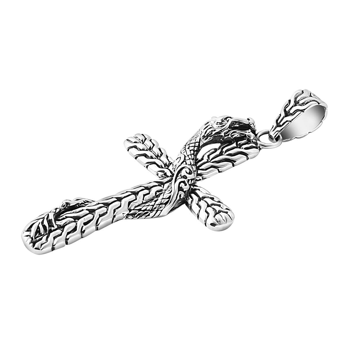 One Time Only Bali Legacy Sterling Silver Tulang Naga Chain Dragon Cross Pendant (5.65 g) image number 1