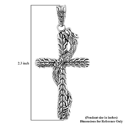 Bali Legacy Sterling Silver Tulang Naga Chain Dragon Cross Pendant 5.65 Grams