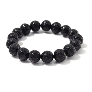 Shungite 150.00 ctw Carved Beaded Stretch Bracelet