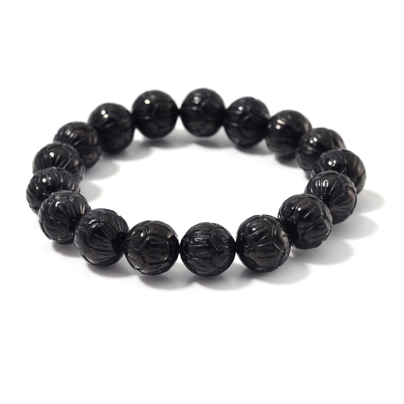 Shungite 150.00 ctw Carved Beaded Stretch Bracelet