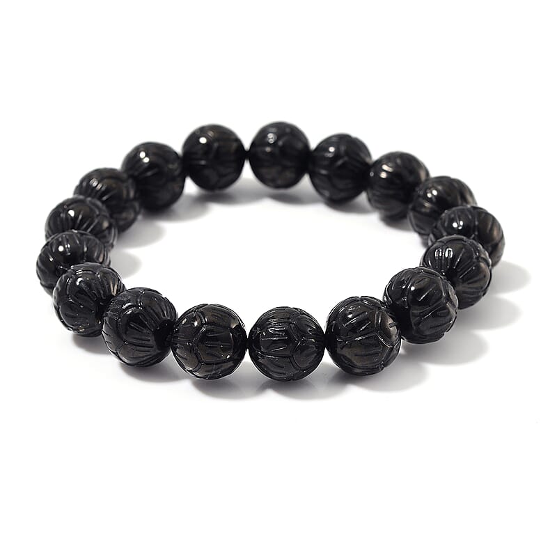 Shungite 150.00 ctw Carved Beaded Stretch Bracelet