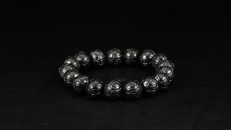 Shungite 150.00 ctw Carved Beaded Stretch Bracelet