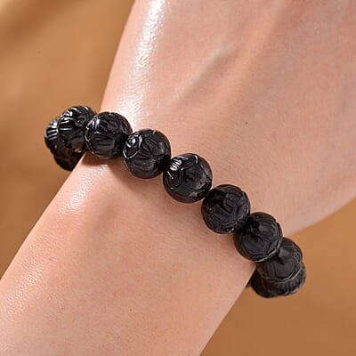 Shungite 150.00 ctw Carved Beaded Stretch Bracelet