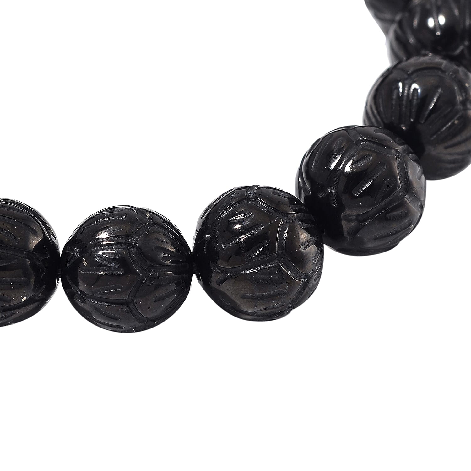 Shungite 150.00 ctw Carved Beaded Stretch Bracelet