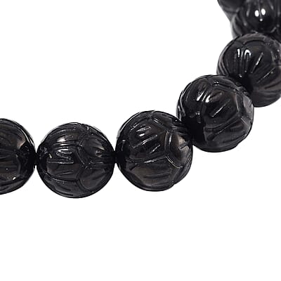 Shungite 150.00 ctw Carved Beaded Stretch Bracelet