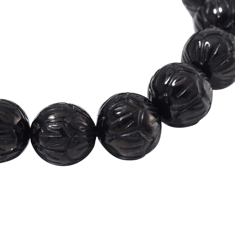 Shungite 150.00 ctw Carved Beaded Stretch Bracelet