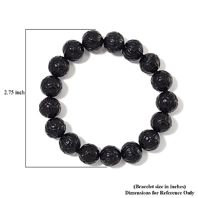 Shungite 150.00 ctw Carved Beaded Stretch Bracelet