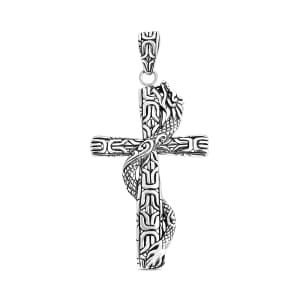 Bali Legacy Sterling Silver Borobudur Chain Dragon Cross Pendant 5.60 Grams