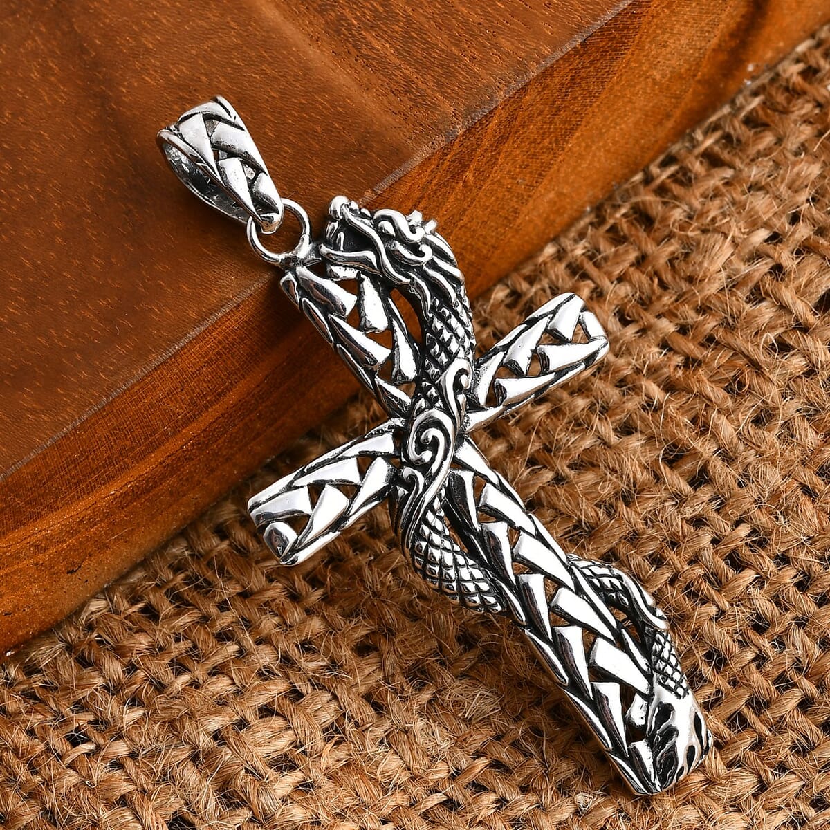 Bali Legacy Sterling Silver Padian Chain Dragon Cross Pendant 5.80 Grams image number 1