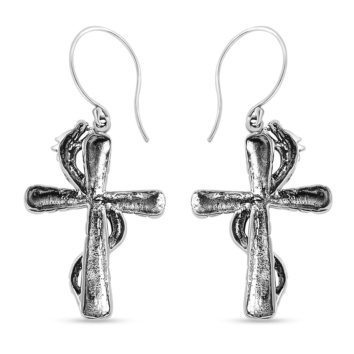 Bali Legacy Sterling Silver Tulang Naga Chain Dragon Cross Earrings 5.90 Grams image number 3