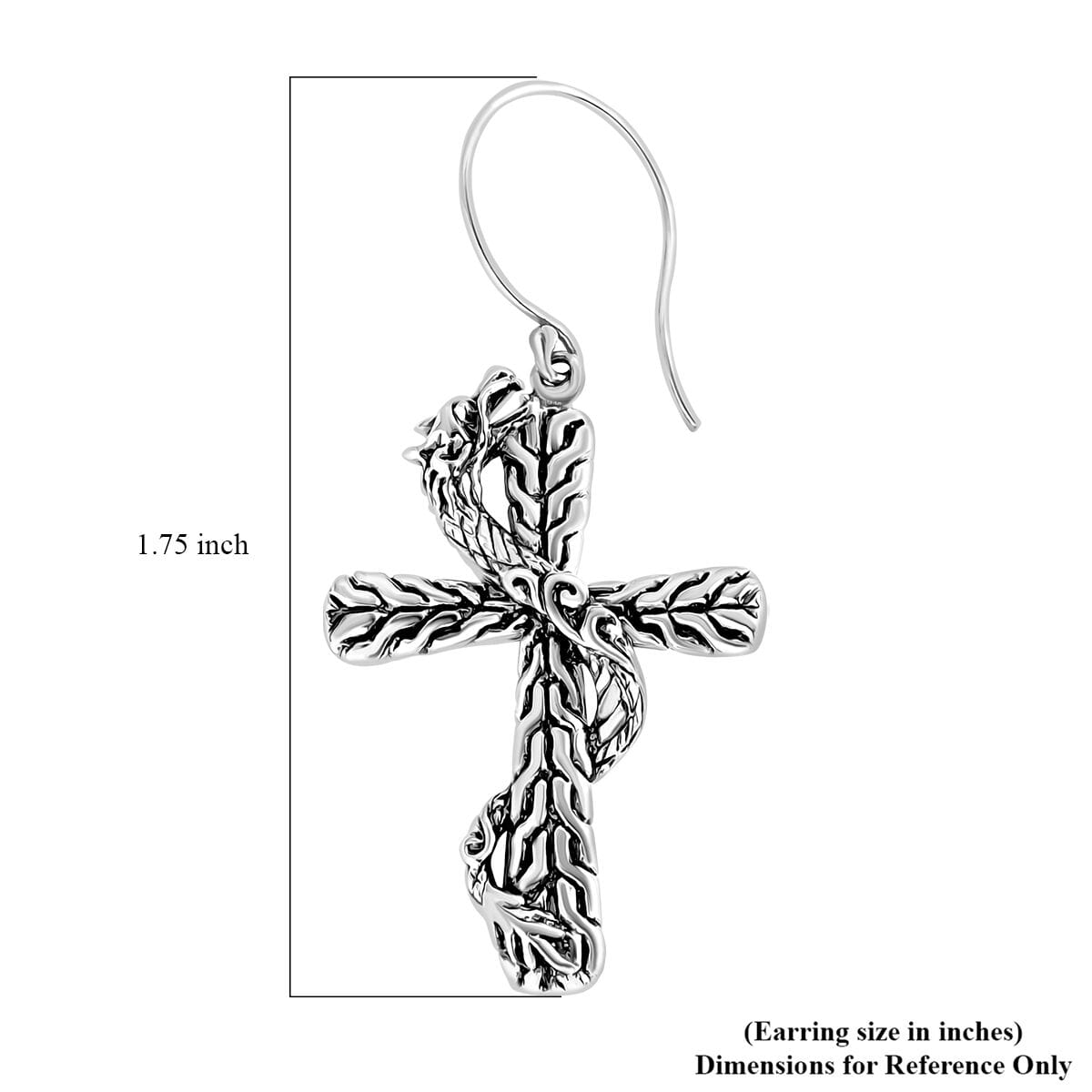 Bali Legacy Sterling Silver Tulang Naga Chain Dragon Cross Earrings 5.90 Grams image number 4