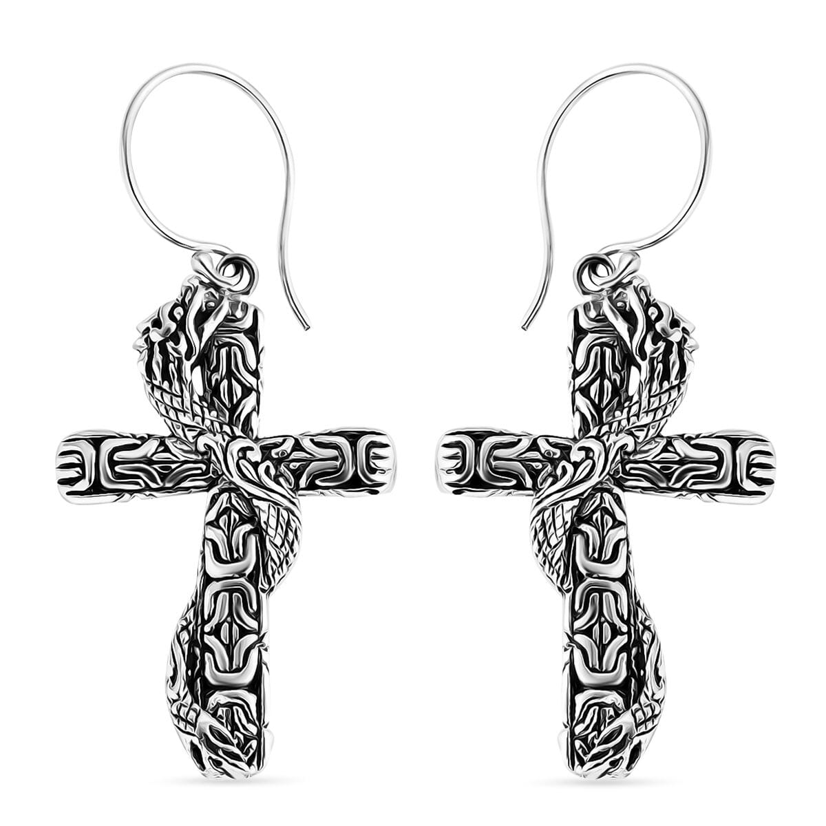 Bali Legacy Sterling Silver Borobudur Chain Dragon Cross Earrings 5.65 Grams image number 0
