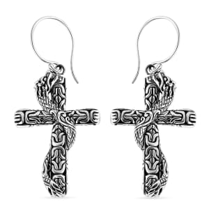 Bali Legacy Sterling Silver Borobudur Chain Dragon Cross Earrings 5.65 Grams