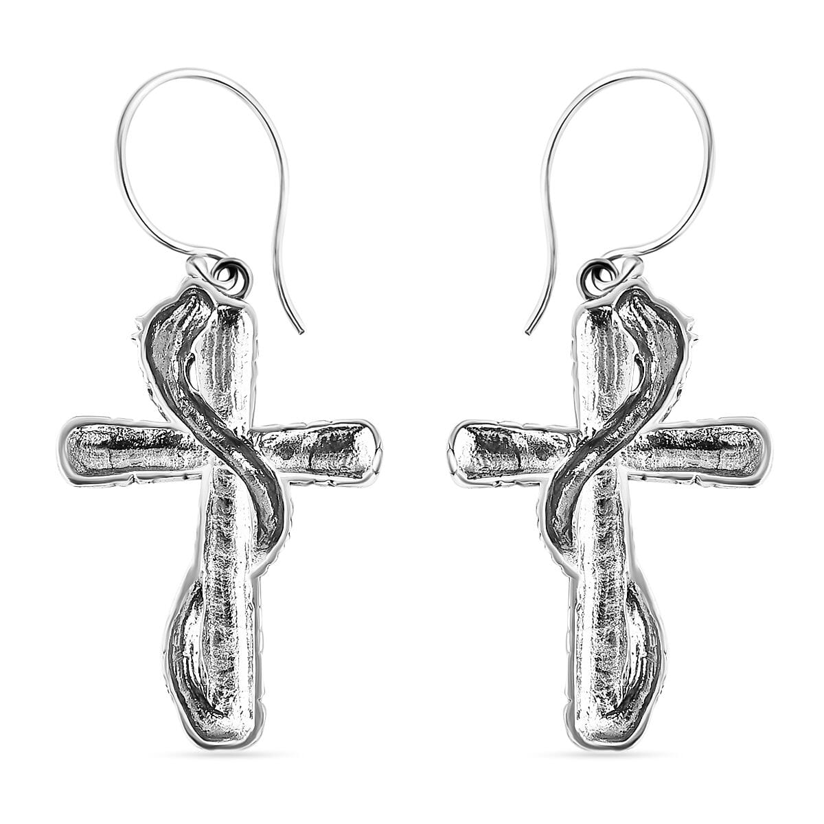 Bali Legacy Sterling Silver Borobudur Chain Dragon Cross Earrings 5.65 Grams image number 3