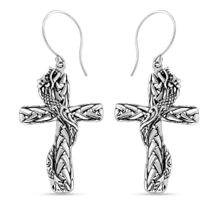 Bali Legacy Sterling Silver Padian Chain Dragon Cross Earrings 5.30 Grams