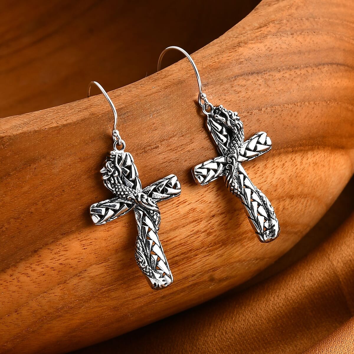 Bali Legacy Sterling Silver Padian Chain Dragon Cross Earrings 5.30 Grams image number 1
