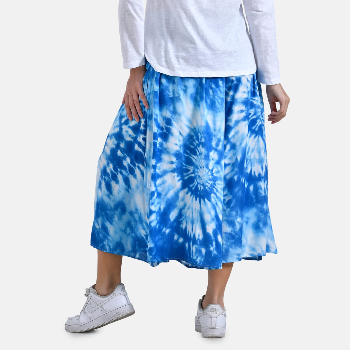 Blue Tie Dye Leg Culotte Smocked Stretch Pant with Pockets- One Size Fits Most image number 1