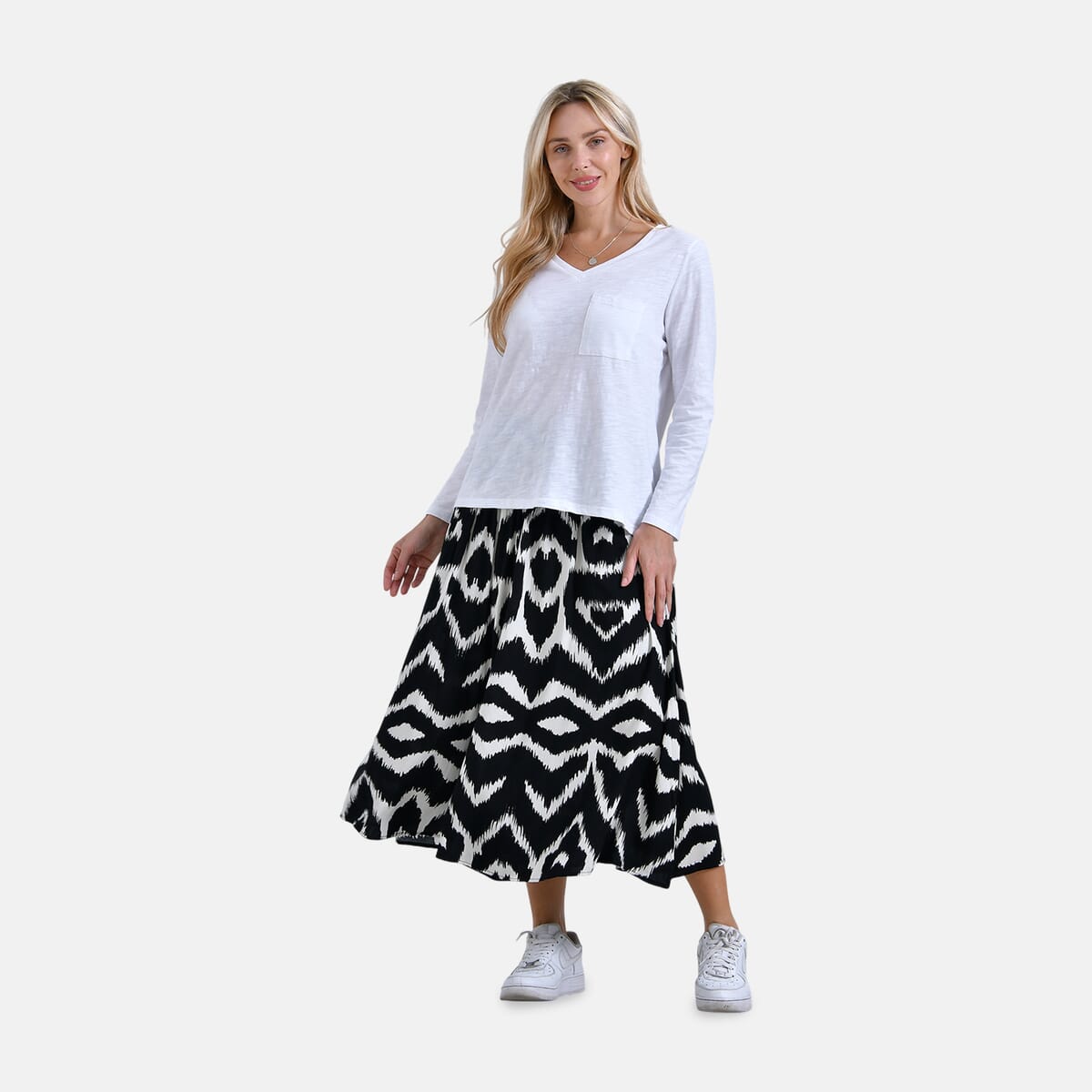 Black Abstract Wide Leg Culotte Smocked Stretch Pant with Pockets- One Size with Most image number 0